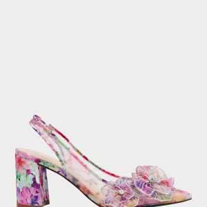 PETRA BRIGHT FLORAL Slingback Floral Mesh Block Heel