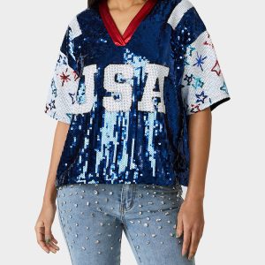 USA JERSEY BLUE Women's Red White and Blue USA Sequin Jersey