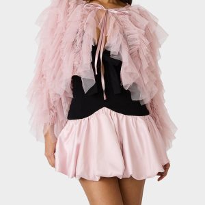 PRIMA PUFF PINK Women's Pink Blush Tulle Shawl Jacket