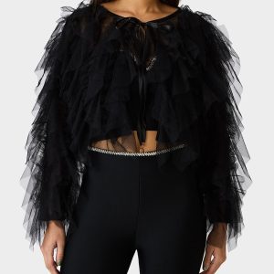 PRIMA PUFF BLACK Women's Black Tulle Shawl Jacket