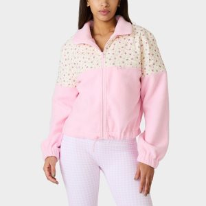 PRETTY IN PLUSH JACKET PINK Women's Pink Floral Print Plush Jacket