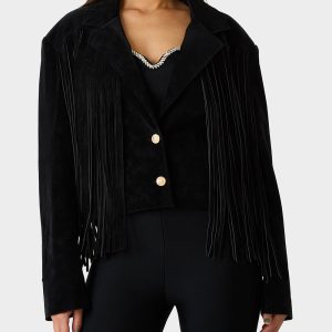 FRINGE FEVER JACKET BLACK Women's Black Fringe Jacket