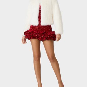 CHAMPAGNE LUXE FAUX FUR JACKET CREAM Women's Cream Faux Fur Jacket