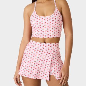 CHERRY GINGHAM SET PINK MULTI Women's Pink Cherry Gingham Activewear Tank Top