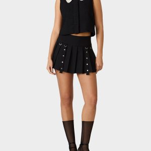 REBEL RIVET PLEATED SKIRT BLACK Women's Pleated Black Mini Skirt