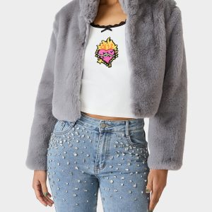MISTY LUXE FAUX FUR GREY Women's Faux Fur Winter Jacket