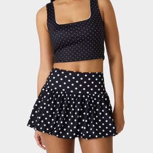 POLKA DOT PRINT CROP TOP TANK BLACK MULTI Women's Crop Top Tank Activewear and Loungewear