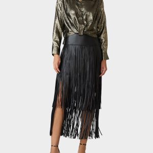 GOLD RUSH TOP BLACK/GOLD Women's Brushed Long Sleeve Button Down Top