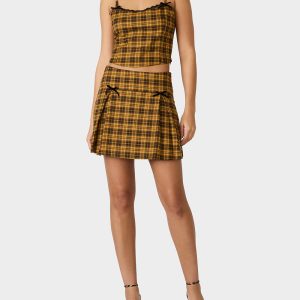 RAD PLAID SKIRT YELLOW PLAID Women's Yellow Plaid Skirt with Bow Details