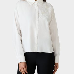 BETSEY BLOOM SHIRT OFF WHITE Button-Down Collar Floral Long-Sleeve Shirt