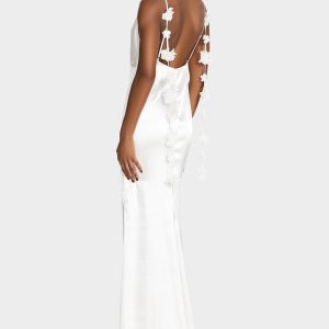 THREAD OF ROSES DRESS WHITE White Maxi Dress with Floral Detailing