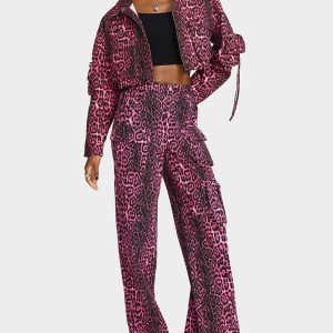AMI CARGO PANTS PINK Women's Wide-Leg Cargo Denim Pant