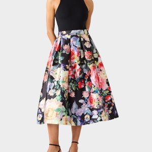 BOTANQUE SKIRT BLACK Women's Floral Midi Skirt