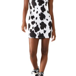 BETSEY COW PRINT DRESS BLACK/WHITE Women's Mini Tank Square-Neck Dress