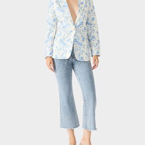 BOYFRIEND BLUE FLORAL BLAZER BLUE Women's Long-Sleeved Floral Print Blazer Jacket