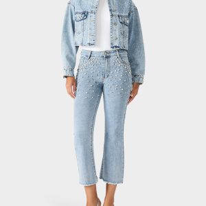 JEWELED JEANS Women's Rhinestone Embellished Denim Jeans