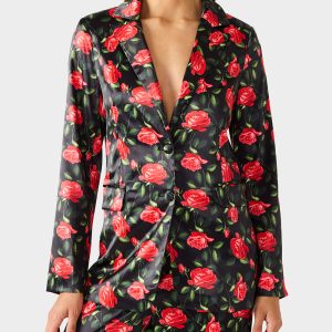 POWER BLOOM BLAZER BLACK Women's Black Red Floral Blazer