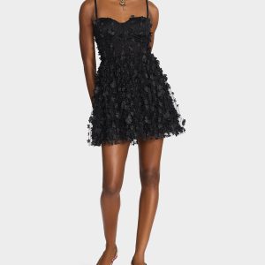MIDNIGHT BLOOM DRESS BLACK Butterfly Mesh Corset Bustier Mini Women's Dress