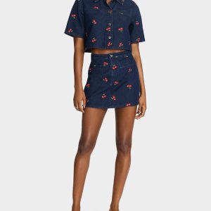 CHERRY ON TOP SHIRT DENIM Women's Button-Up Denim Top
