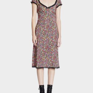 MALIBU MIDI DRESS BLACK DITSY FLORAL