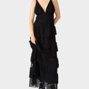 TIERED TULLE GOWN BLACK Women's Maxi Tulle Dress