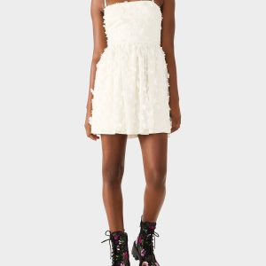 PLEATHER FLORAL MINI OFF WHITE Women's Ivory Floral Mini Dress