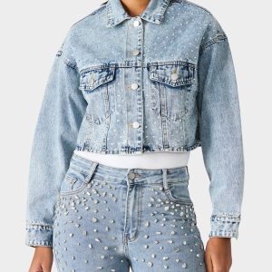 SPARKLE DENIM JACKET Women's Long-Sleeved Denim Rhinestone Jacket