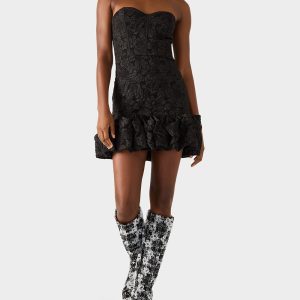 DRESSED TO FRILL DRESS BLACK Women's Strapless Black Floral Mini Dress