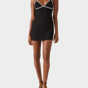 CRYSTAL SLIP DRESS BLACK Women's Black Mini Dress with Rhinestone Details