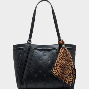 SKULLICIOUS TOTE WITH SCARF BLACK Women's Black Skull Tote Handbag