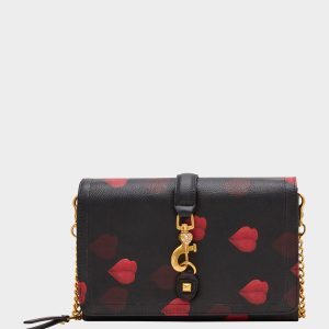 KISSES WALLET ON CHAIN BLACK/MULTI Women's Valentine's Day Lip Kisses Wallet