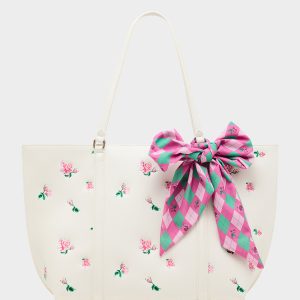 ROSEBUD TOTE CREAM Flowers Bow Women's Tote Handbag