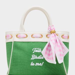 TALK BIRDIE TO ME SATCHEL GREEN Golf-Themed Scarf Detail Women's Satchel Handbag