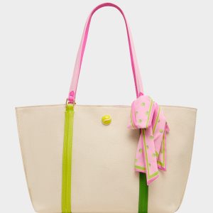 MISS MATCH TOTE NATURAL MULTI Natural Canvas Tennis Tote Sith Scarf