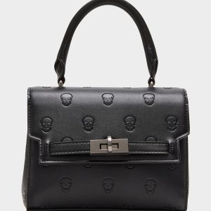 SKULLICIOUS TOP HANDLE BLACK Women's Black Skull Top Handle Handbag with Crossbody Strap