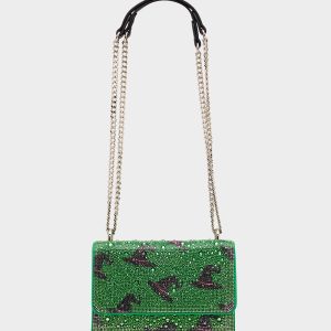 HATS OFF CONVERTIBLE RHINESTONE GREEN Women's Rhinestone Embellished Sparkly Witch Hat Crossbody Halloween Handbag