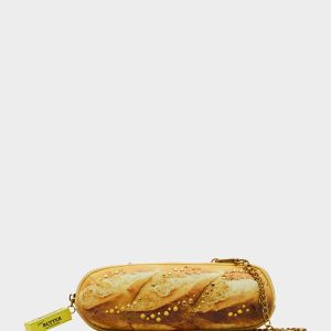 KITSCH BAGUETTE ABOUT IT SHOULDER BAG TAN Women's Kitsch Baguette Bread Shoulder Rhinestone Embellished Handbag