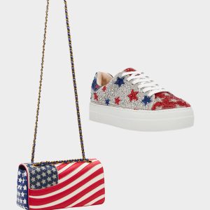 AMERICANA BUNDLE Women's Red White Blue USA Star Sneakers and American Flag Handbag Bundle