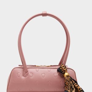 SKULLICIOUS SHOULDER BAG BLUSH Women's Pink Skull Shoulder Handbag with Scarf
