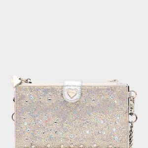 WALLET ON CHAIN PHONE HOLDER SILVER Women's Rhinestone Embellished Wallet