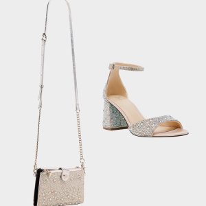 RHINESTONE HOLIDAY BUNDLE Women's Rhinestone Block Heel and Wallet on Chain Phone Holder Crossbody