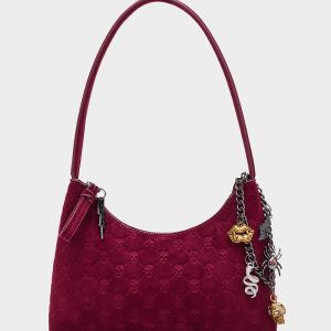 HEADLINER DEBOSS TOP ZIP CHERRY Women's Skull Print Shoulder Charm Handbag