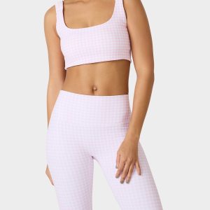 GINGHAM PRINT BRA TOP PINK MULTI Women's Activewear Pink Gingham Bra Top