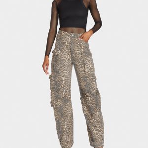 BARREL CARGO PANTS LEOPARD Women's Animal Print Pants