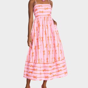 JORDY MAXI DRESS PINK MULTI Women's Flowy Bow Print Maxi Dress