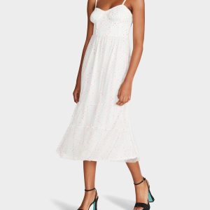 GARDEN VIBES CORSET MIDI DRESS WHITE MULTI