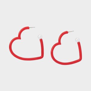 HEART HOOP EARRINGS RED Women's Valentine's Day Heart Hoop Earrings