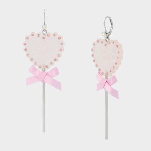 LOLLIPOP DROP EARRINGS LIGHT PINK Women's Valentine's Day Heart Rhinestone Drop Earrings