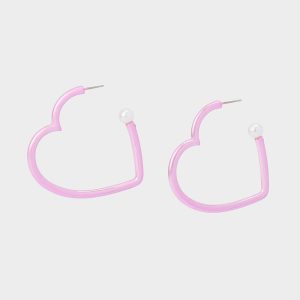 HEART HOOP EARRINGS PINK/WHITE Women's Valentine's Day Heart Hoop Earrings