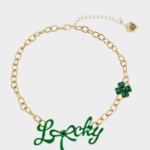 LUCKY FRONTAL NECKLACE GREEN Women's St. Patrick's Day Bib Necklace